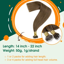 Easyouth Nanoring Extensions Real Hair Colour Medium Brown 16 Inches 50 g 50 g Remy Real Hair Extensions Nano Ring