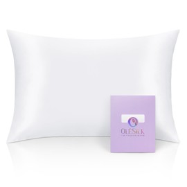 OLESILK 25 Momme Mulberry Silk-Pillow-Cases for Hair and Skin, White, Queen - 900 Thread Count Real Silk with Hidden Zipper, Cooling Breathable Smooth, 20''×30''