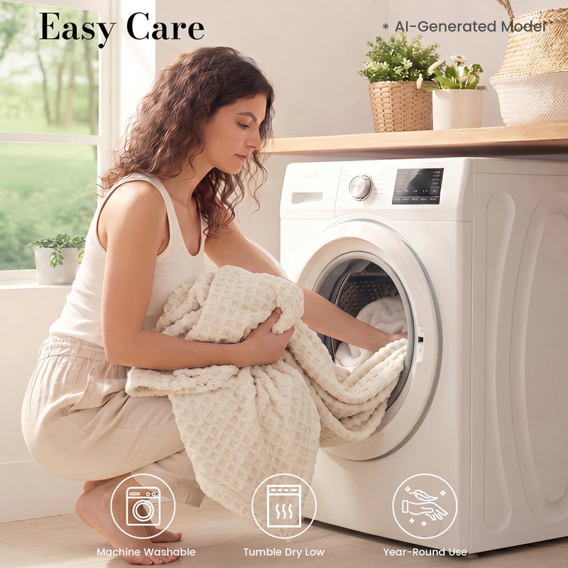 Amélie Home Plush Fleece Comforter Set Queen Size, Cream White