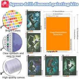 12 Pieces Princess Square Diamond Painting, Square Diamond Art Kits for Adults, Square Drill Diamond Painting, Gemstone Art Painting Kit, DIY Full Rhinestone 5D Diamond Painting Kits (11.8x15.7) inch