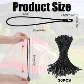 30 Pcs Bungee Cords with Hooks, 10 Inch(25cm) Black Bungee Cords Short Tarpaulin Hooks, Heavy Duty Bungees with Hooks Elastic Bungee Cord for Outdoor Camping, Tarps, Tents, Luggage, Cargo