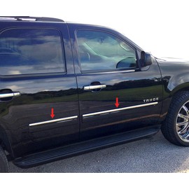MaxMate Made in USA! Compatible with 2010-2014 Chevy Tahoe/GMC Yukon Rocker Panel Chrome Stainless Steel Body Side Moulding Molding Trim Cover Top 1" Wide 4PC Overlay