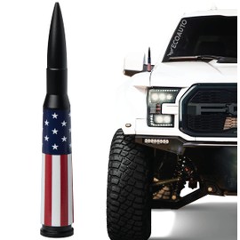 EcoAuto Bullet Antenna Replacement for Dodge Ram & Ford F150 F250 F350 Super Duty Ford Raptor Bronco Trucks - Anti-Theft Design - Radio Antenna for Truck 1990 - Current (American Flag)