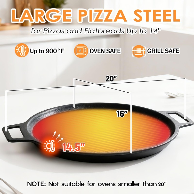16" Laser-etched Nonstick Pizza Steel, 3-Layer Hybrid Steel Pizza Pan