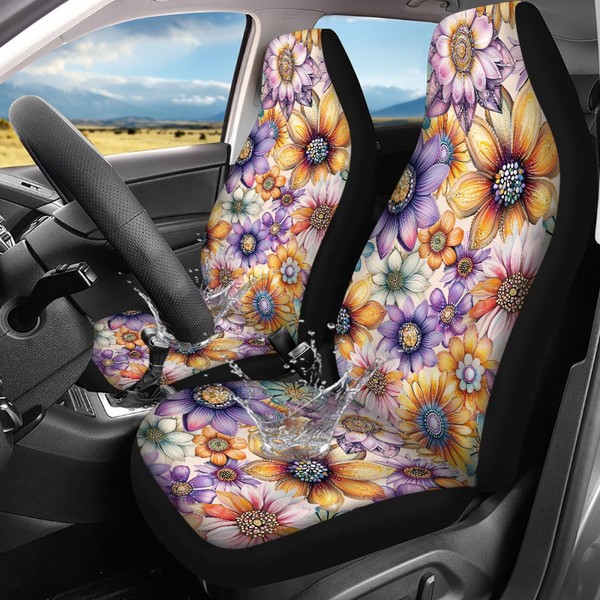 Quelytytrip Boho Floral Print Waterproof Car Seat Cover Front Seats