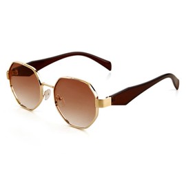 SHEEN KELLY Retro Polygon Sunglasses for Women Men Outdoor Casual Glasses Metal Irregular Frame, 4