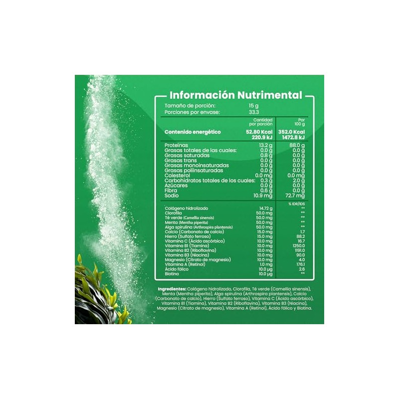 Colágeno Hidrolizado con Spirulina - 500 Gramos en Polvo -