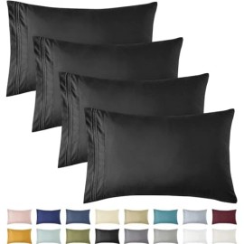 YIYEA Embroidered Pillow Cases Standard Size Set of 4, 1800 Thread Egyptian