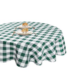 XWZO Checkered 90 Inch Round Tablecloth - Waterproof and Dustproof Washable Plaid Table Cloth for Dining Party, Outdoor Picnic and Camping, Decorative Gingham Table Cover, Forest Green and White