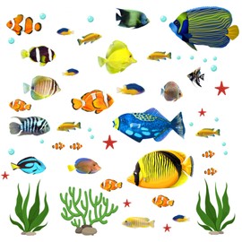 milaosk Pack of 2 Wall Tattoo Tropical Fish Wall Stickers Under the Sea Wall Sticker Cartoon Fish Wall Sticker Waterproof for Bathroom Children's Room Wall Decoration