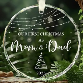 Our First Christmas As Mom & Dad Ornament 2025 - Christmas Ornament Gifts for Parents - Presents for New Mom Dad - First Time Mom, Dad, Parents Gifts - New Family Glass Ornament Gifts, 3.1 inch