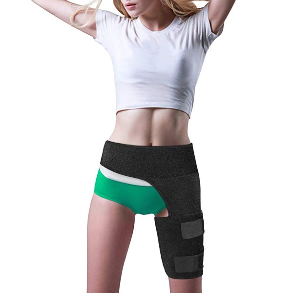 Groin Support Bandage - Orthowrap Hip Brace for Men and Women Hip and Groin Support Brace Adjustable Compression Wrap for Hip for Pain Relief and Support in Hip, Thigh, and Groin Area