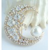 1.97" Pearl Austrian Crystal Half Moon Brooch Pin Pendant UKB5817