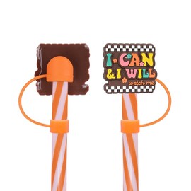 Silicone Straw Covers Cap for Tumblers 30oz 40oz, 0.4 Inch/10mm 8PCS Cute Butterfly Flower Cup Accessories Reusable Drinking Straw Toppers Tips Lids (English Phrases Rainbow)