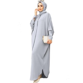 Womens Abayas Muslim Dress Abaya Batwing Sleeve Prayer Clothes Middle East Kaftan Dubai Islamic Dress Solid Casual Loose Fit Maxi Cardigan Robe Modest Arabian Outfit Ramadan Long Dresses Grey