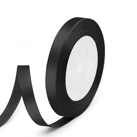 Quhora 3/8" x 25 Yards Satin Ribbon, Black Silk Ribbon Ideal for Gift Wrapping, Floral Bouquets, Crafts, Wedding Party Decorations, Christmas and Sewing Projects