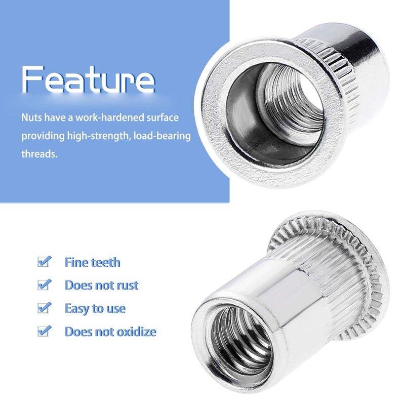 Hsemall 150 pieces rivet nuts M4, flat head threaded rivets,