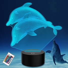 PONLCY 3D Illusion Lamp Dolphin LED Night Light, 16 Colours, Remote Control, USB Desk Lamps, Bedroom Decoration, Table Lamp for Children, Christmas, Birthday Gifts