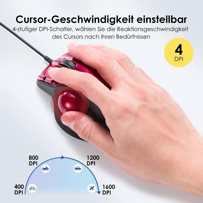 SANWA Wired Ergonomic Trackball Mouse, Programmable Roller Ball Mice, Tilt