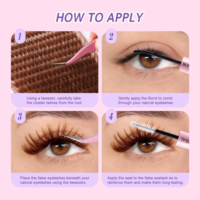 Brown Wispy Lash Clusters Natural Puffy Eyelash280 Pcs, 80D Curly