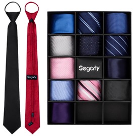 Segarty Zipper Ties for Men, 14PCS 18" Normal Skinny Neck Ties Bulk, Solid Silk Men's Pre Tied Necktie Set for Business Wedding Graduation