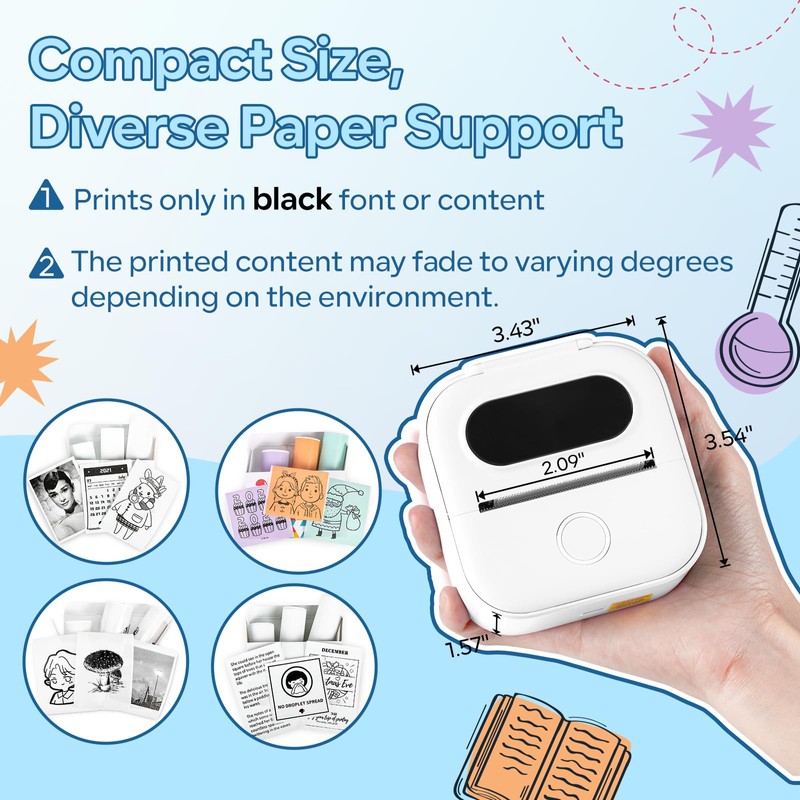 Ponek Print Pods Mini Printer, Sticker Maker Machine Y02C, Mini