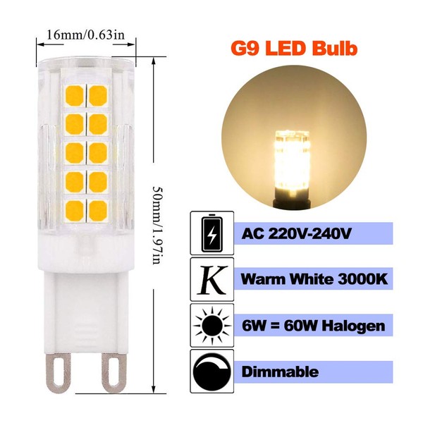 ZHENMING G9 Dimmable LED Bulb 6W Warm White 3000K 60W