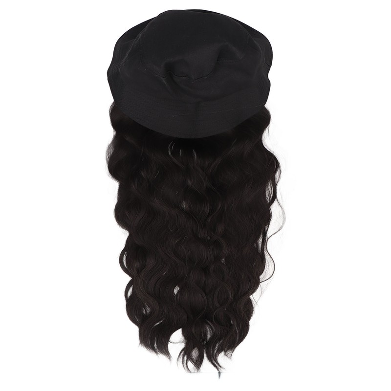 Hat Wig Women Detachable Middle Length Black Brown Curly Wavy