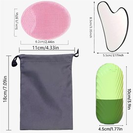 El Rodillo de Hielo Facial y Las Almohadillas Gua sha reducen la Hinchazón de la Cara y Los Ojos, y el Cepillo de Lavado Limpia las Impurezas Faciales.Hielo para la Cara(Rose)