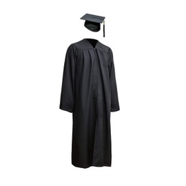Robe Academicus Complete Set: Satin Academic Talar + Graduation Hat with Tassel and Current Year Number, black
