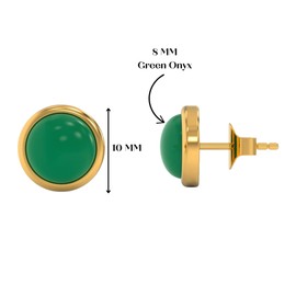 Green Onyx Stud Earrings for Women in Round Shape - 18K Gold Plated, Certified 925 Sterling Silver Earring - Hypoallergenic Gold Jewelry for Women, Birthday Gifts for Women