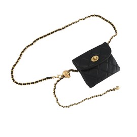 White Fang BT503 Women's Chain Belt, Fashion, Charm, Jewelry, Mini Pouch, Accessory, Black