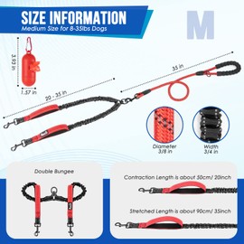 SlowTon Double Dog Lead - 360° Swivel Heavy Duty Reflective Double Dog Lead for Walking 2 Dogs No Tangle Dual Dog Splitter With Soft Handle Dog Leash for Small Medium Dogs Walking Training (8-35 lbs)