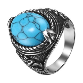 Aroncent Vintage Oval Turquoise Ring: Stainless Steel Naval Eagle Signet Ring - Military Style Biker Statement Band Size 13
