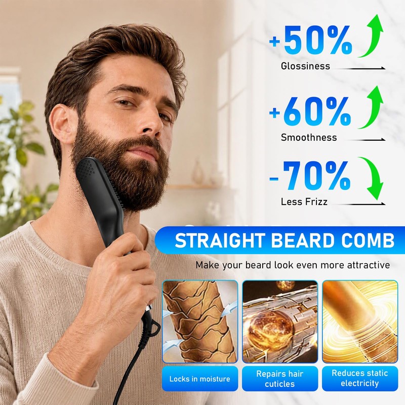 Focenat 2 in 1 Beard Straightener for Men, Mini Straightener,