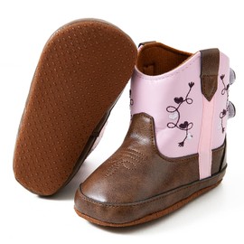 Jastore - Botas de piel occidentales, estilo vaquero, suela suave, antideslizantes, para cuna, Rosado, 3-6 Months Narrow Infant