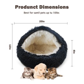 Cat Bed for Indoor Cats, Calming Cozy Cave with Self-Warming Plush, Entire Bed Machine Washable & Anti-Slip Base, Breathable Pet Bed for Small Cats&Dogs All Seasons (Dark Gray, 20*20inch)
