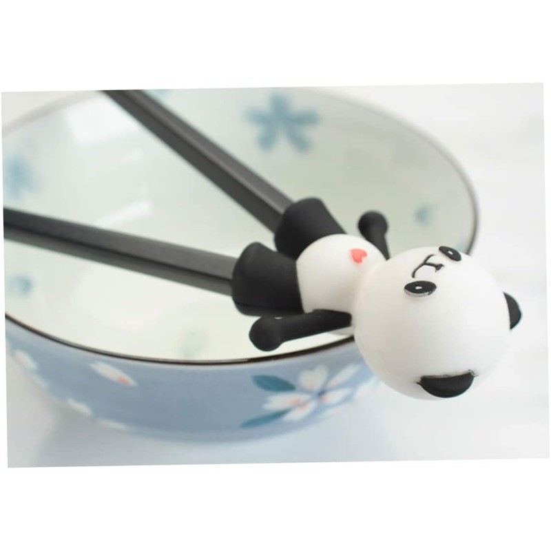 1Paar Schwarz Training Essstäbchen,Niedliche Panda-Essstäbchen Wiederverwendbare Silikon-Essstäbchen Hitzebeständig Kleinkind-Essstäbchen Helfer