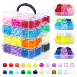 Itopstar 4800PCS Pony Beads Bulk, 24 Colors Kandi Beads 6x9mm Large Hole for Friendship Bracelets, Jewelry Making, Hair Braiding, DIY Art Craft Gifts