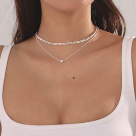 Tasiso Dainty Silver Choker Necklace Simple Chain Necklaces Shining Dots Sparkle Prom Necklace Cute Satellite Bead Link Exquisite Jewelry Gifts for Women Girls