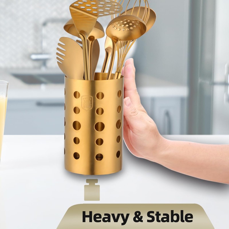 QRU Kitchen Utensil Holder for Countertop (H6.7” x W4.1”), Stainless