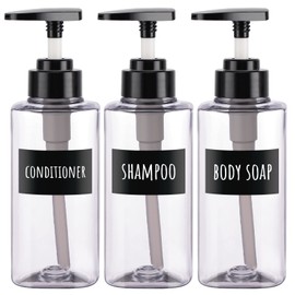 Segbeauty Soap Dispenser, 3 Pieces 300 ml Shampoo Bottles, Pump Dispenser, Plastic Refillable, Shower Gel Dispenser with Labels, Soap Dispenser Set for Kitchen and Bathroom, Transparent