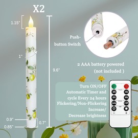 Crystal Club Lemon Decor Flameless Taper Candles with Remote & Timer, Battery Operated Flickering Candlesticks, Real Wax LED Taper Candles for Dinner Table Christmas Home Party Decor, Set of 2