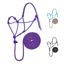 Harrison Howard Long-Lasting Rope Halter with Lead Rope Set Versatile Design 4 Knots Rope Halter Purple Large
