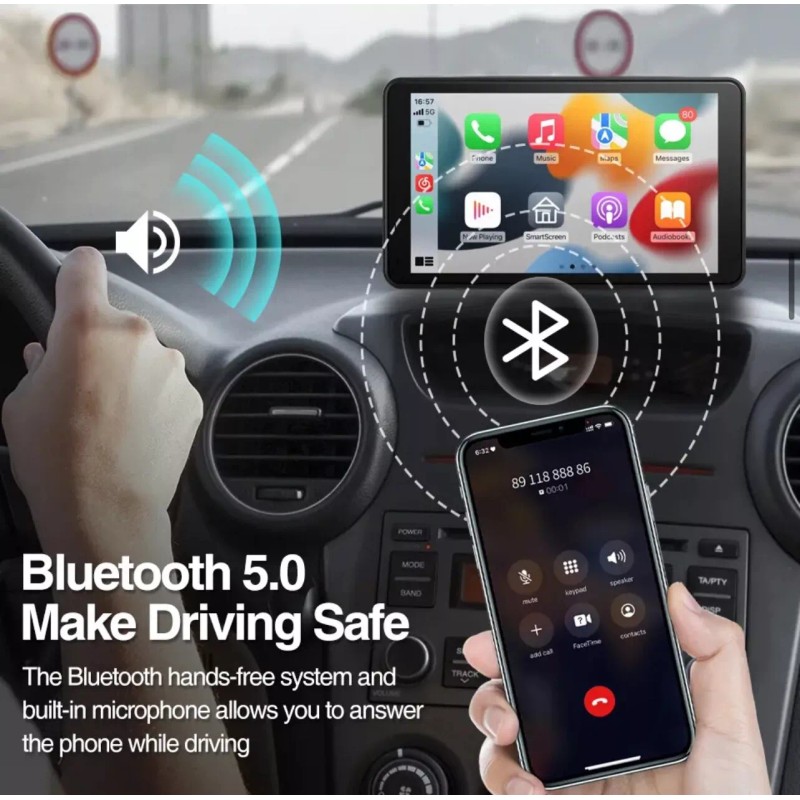 Wireless Apple CarPlay + Android Auto With 9” Touchscreen Monitor