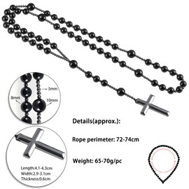 mookaitedecor Hematite Black Obsidian Crystal Necklace Healing Crystal Cross Pendant Necklace for Men, Reiki Spiritual Protection Religious Christian Gift Stone Beaded Cross Necklace Long Chain