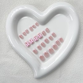 AZPEPSI French Press on Nails Short Square Fake Nails Tips White False Nails with Design Bow Charms Stick on Nails Pink Glue on Nails Glossy Acrylic Nails Reusable for Women Girls Manicure 24pcs