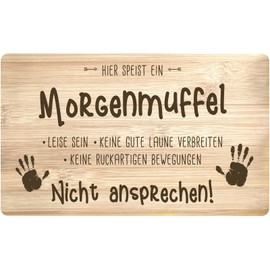 Tassenbrennerei Breakfast Board with German Text "Hier speist ein Morgenmuffel" [German Language] Real Wood Made in Germany Funny with Saying Gift Boyfriend Girlfriend