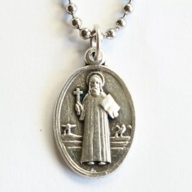 Men Necklace St Benedict Medal 20" Stainless Steel Chain Catholic Pendant