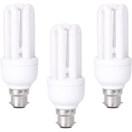 B4U 3 Pack 11W Equivalent to 60W, Daylight White 6400K B22 Bayonet Bulbs, B22d Bayonet Cap, 3U CFL BC Compact Fluorescent Stick Bulbs
